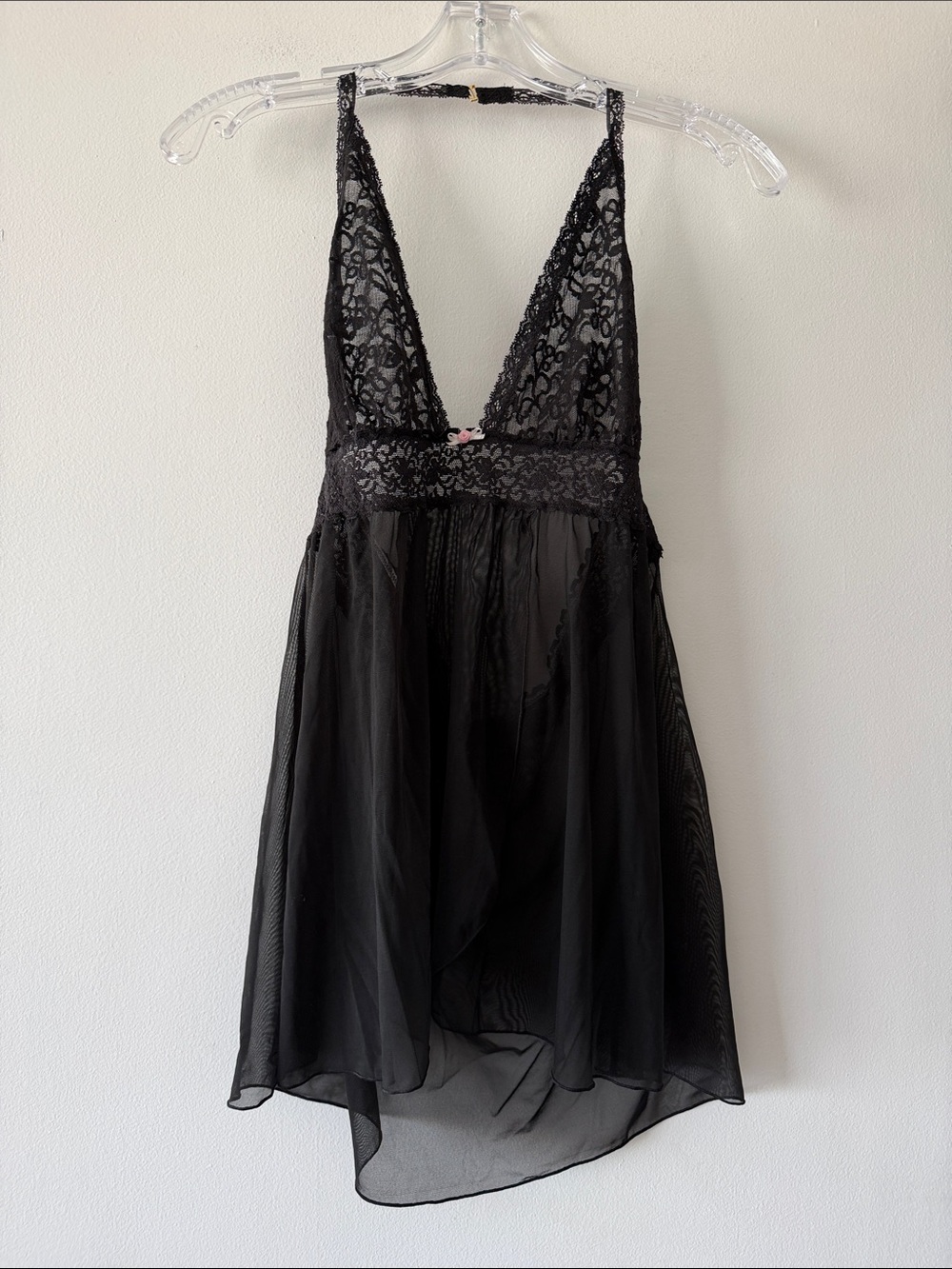 Y2K Victoria's Secret The Lacie Black Sheer Mesh Lace Halter Babydoll Chemise L